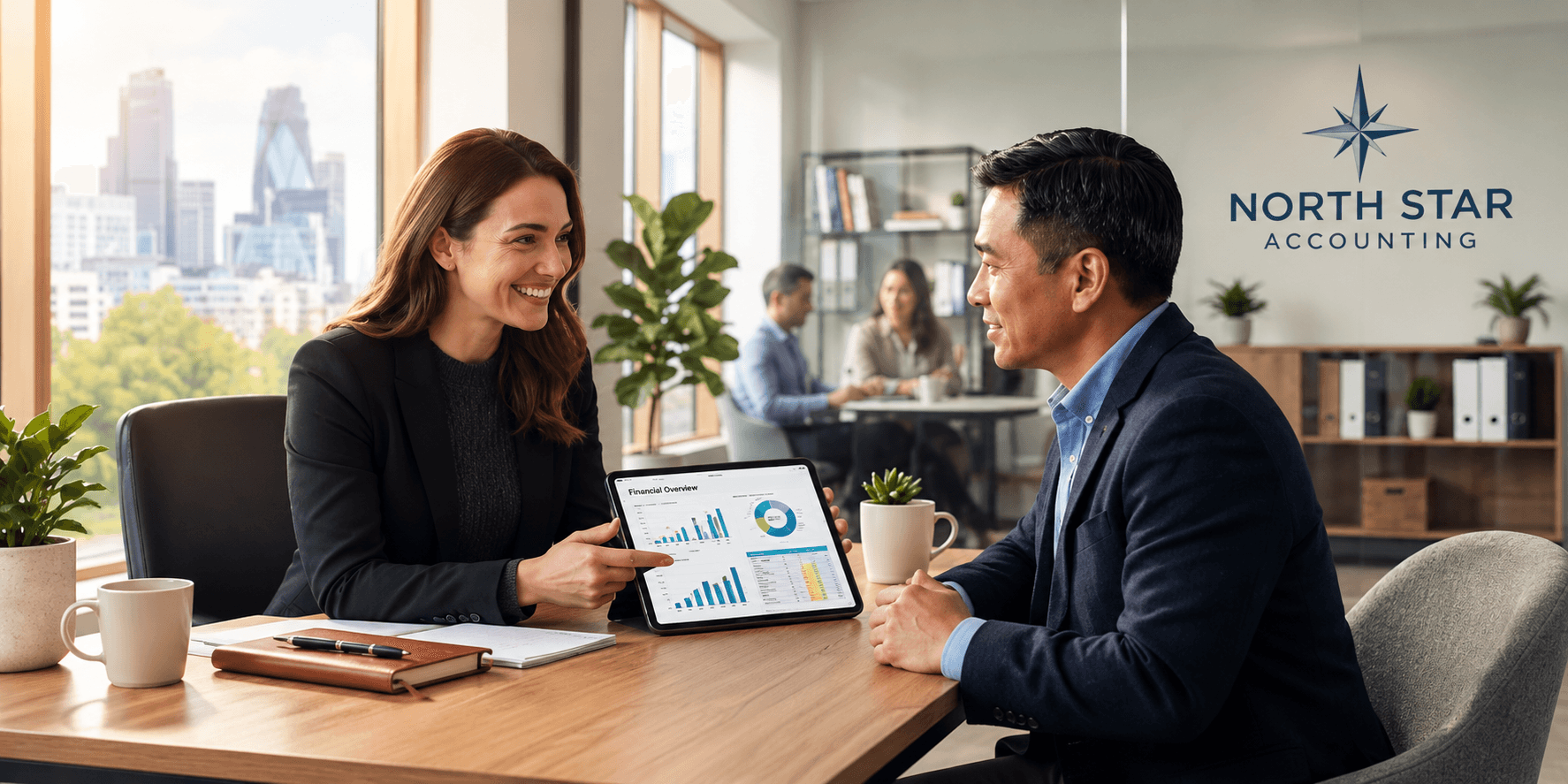 Accountant meeting with a client in a modern office