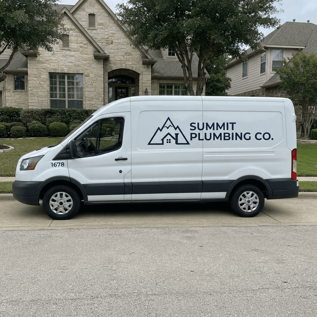 Summit Plumbing service van in a Denver neighborhood